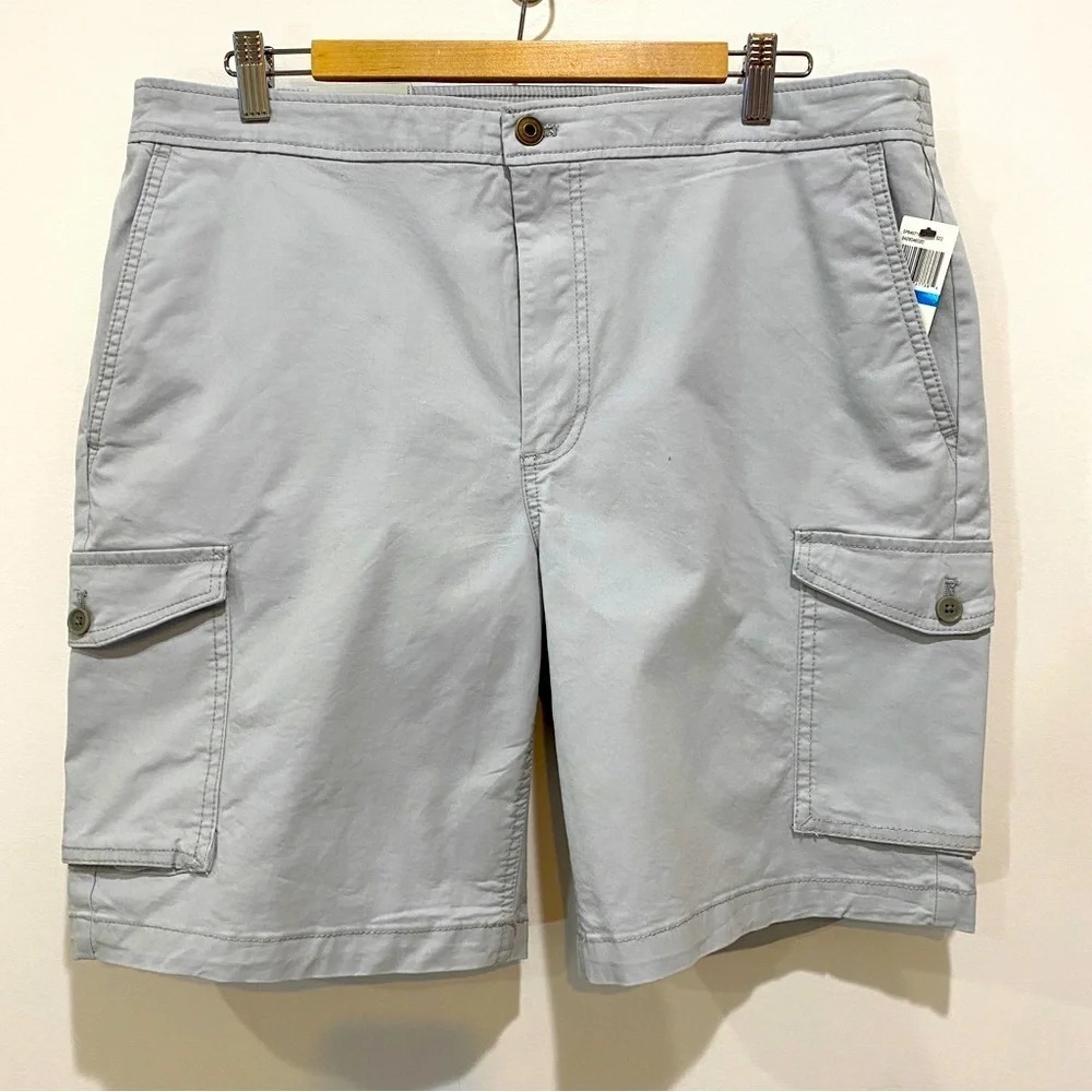 Van Heusen Cargo Shorts 36 Inseam 8in Stretch Cotton - Stone Grey